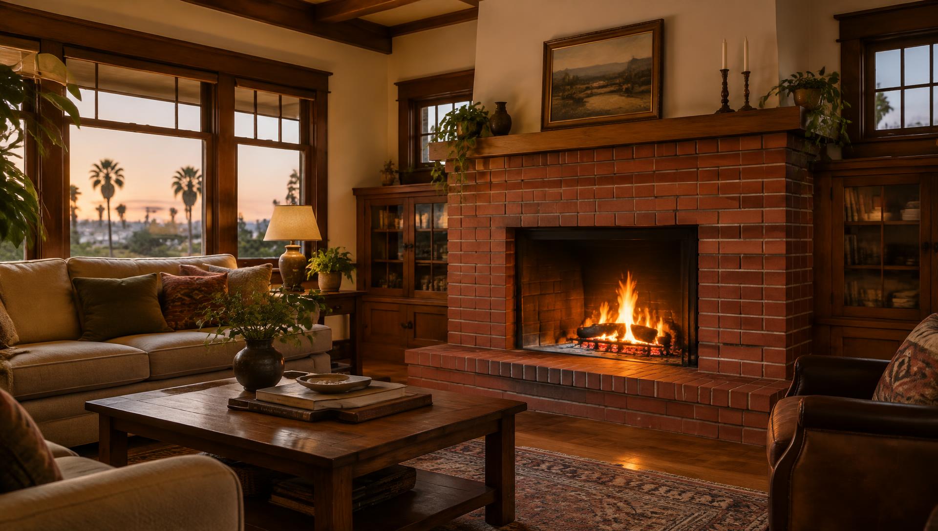 Clean brick fireplace in a Los Angeles home